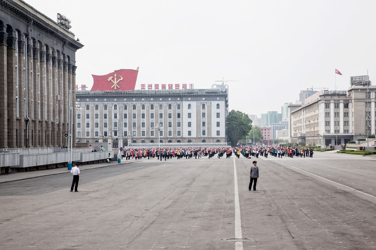 Training für die Parade zum  siebten Parteikongress in Pyongyang.