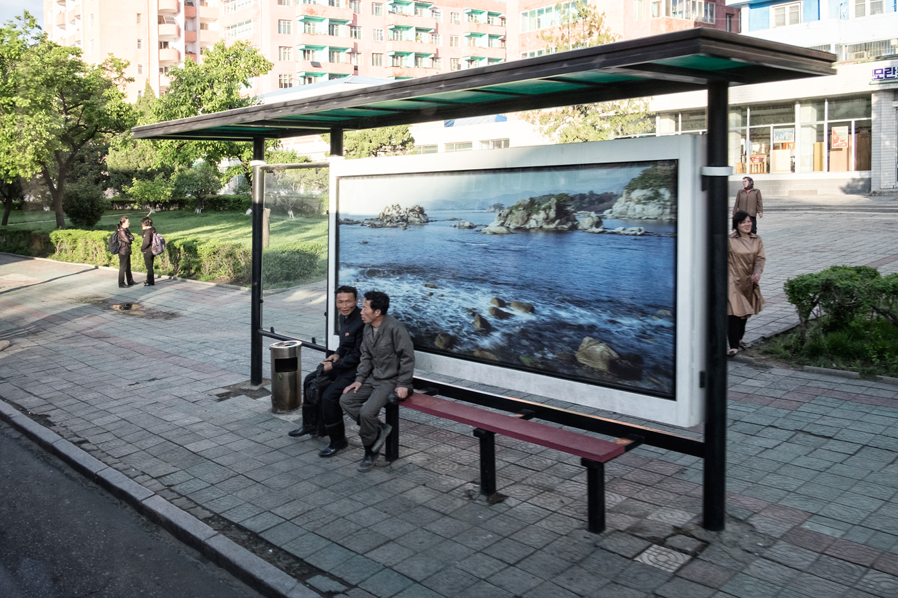 Busstop in Pyongyang.